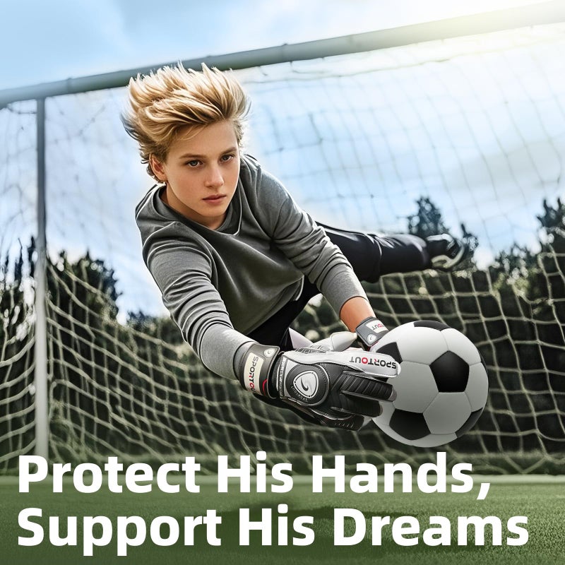 Sportout قفازات حارس مرمى سبورت آوت مع حماية الأصابع، قفازات كرة قدم قابلة للتنفس، 4 مم لاتكس، للأطفال والشباب والبالغين - Image 5